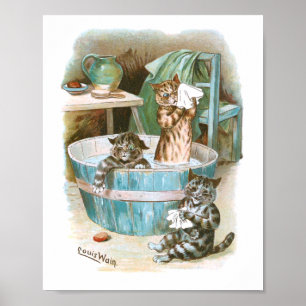 Poster Kitten Bath par Louis Wain