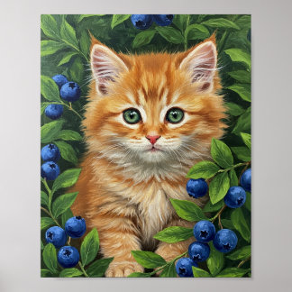 Poster Kitten & Bleuets | Peinture à l'Huile d'Art