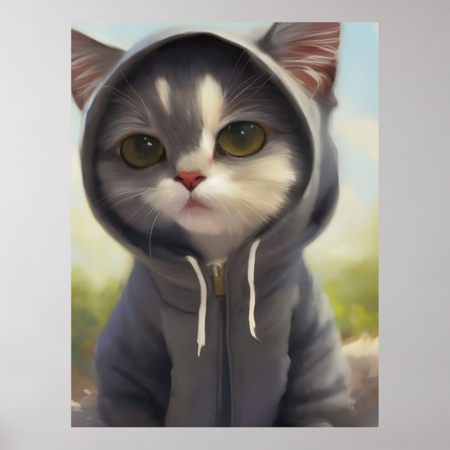 Poster Kitten dans un Sweat - shirt à capuche (Devant)