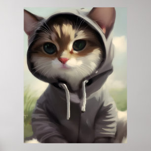 Poster Kitten dans un Sweat - shirt à capuche