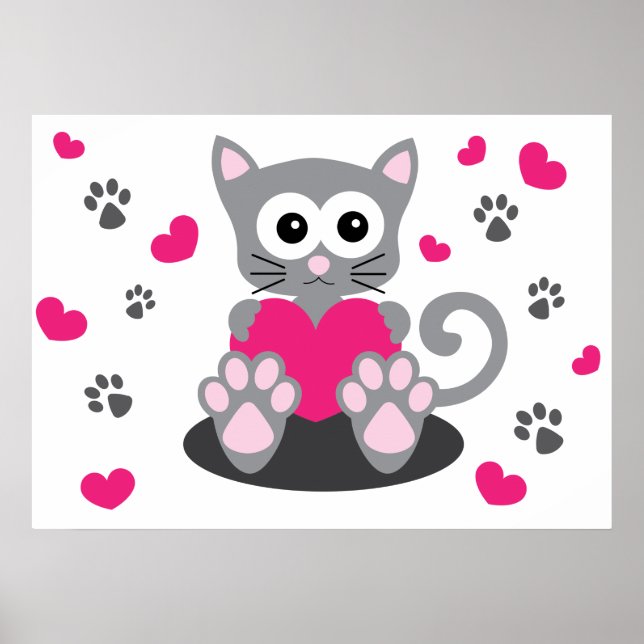 Poster Kitten et les coeurs (Devant)