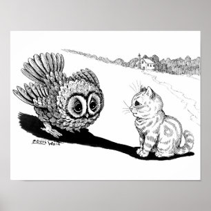 Poster Kitten et Owl, Louis Wain