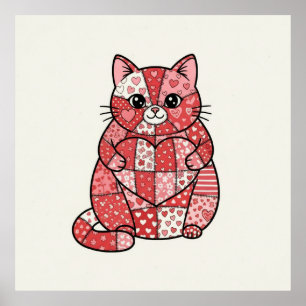 Poster Kitten Fantaisiste en Patchwork Tenant un Coeur Ar