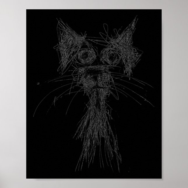 Poster Kitten Lover Abstract Scribble Art Cute Cat Cat  (Devant)