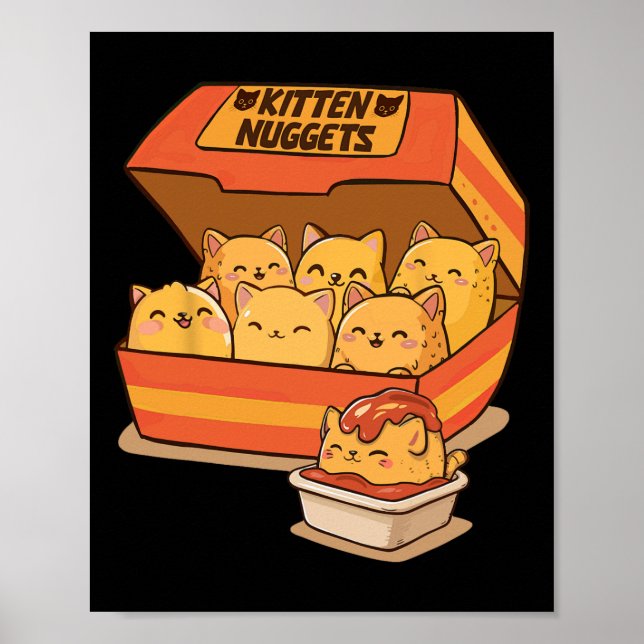 Poster Kitten Nuggets Amusants Cute Food Pun Amoureux des (Devant)