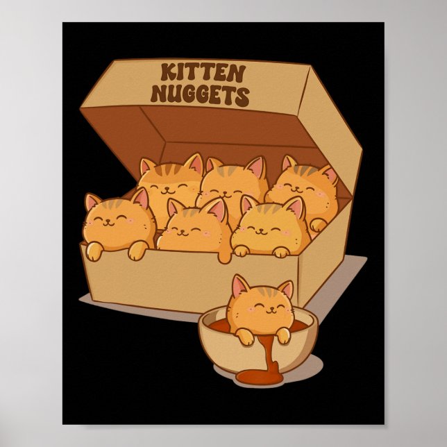Poster Kitten Nuggets Cute Food Pun Amoureux des chats Ch (Devant)