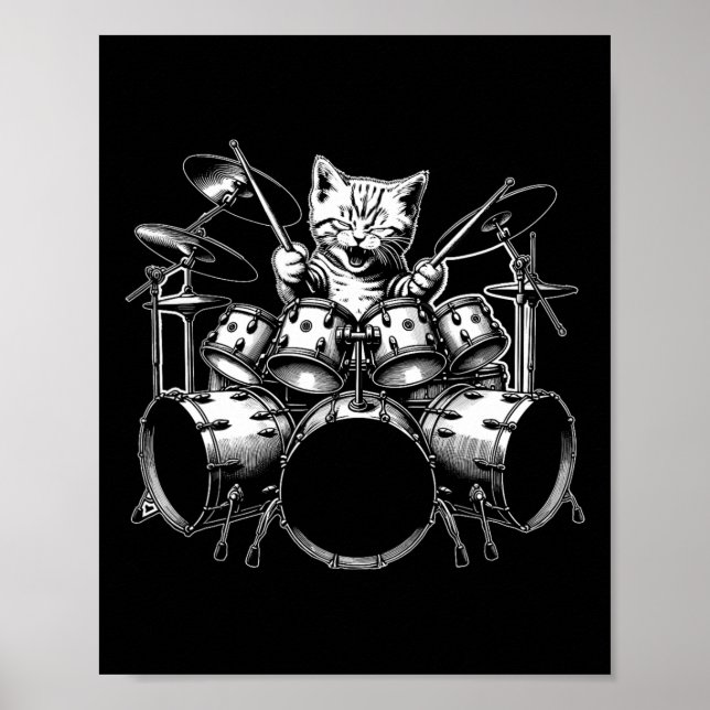 Poster Kitten Rock Band Funny Kitty Drummer Cat Jouer D (Devant)