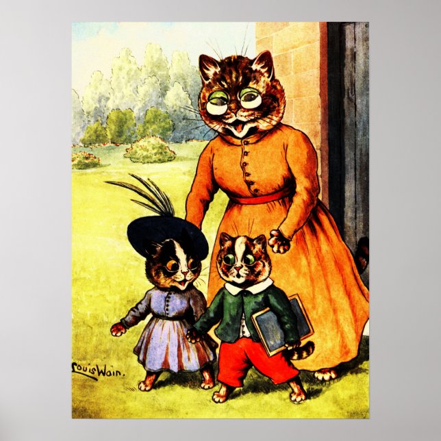 Poster Kittens Off à l'école par Louis Wain (Devant)