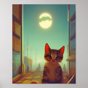 Poster Kitts avec grands yeux pleine lune fissure ombre