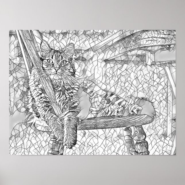 Poster Kitty cat Assis en chaise art Abstrait Coloration (Devant)