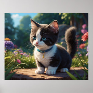Poster *~* Kitty Chat 5:4 Kitten Blue Eyed noir Tuxedo