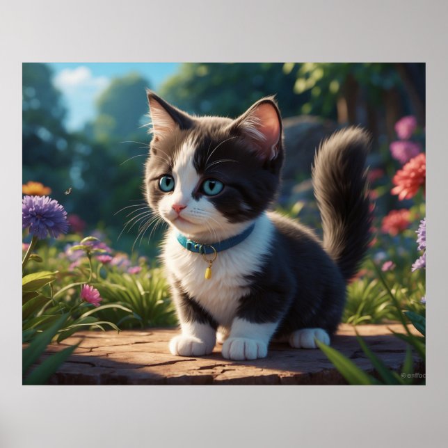 Poster *~* Kitty Chat 5:4 Kitten Blue Eyed noir Tuxedo (Devant)