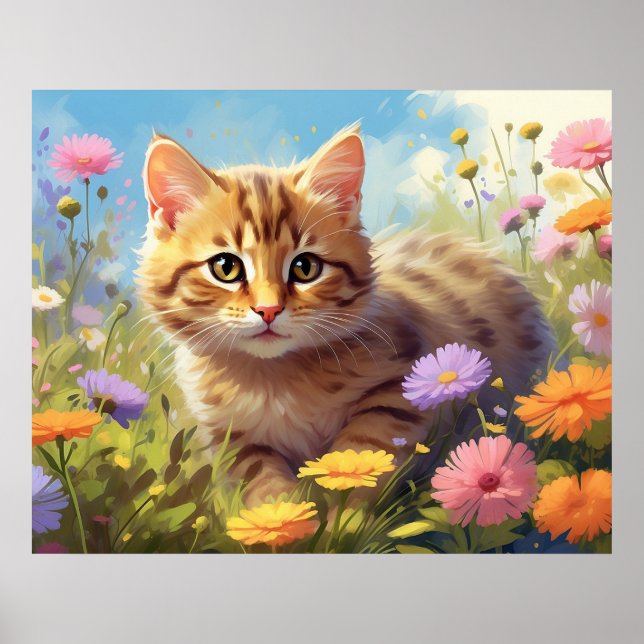 Poster *~* Kitty Chat 5:4 Kitten Field Fleurs sauvages AP (Devant)