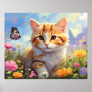 Poster *~* Kitty Chat 5:4 Kitten Fleurs AP68 Papillon