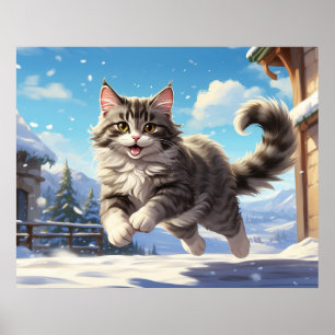 Poster *~* Kitty volant à neige 5:4 Kitten Cat AP68