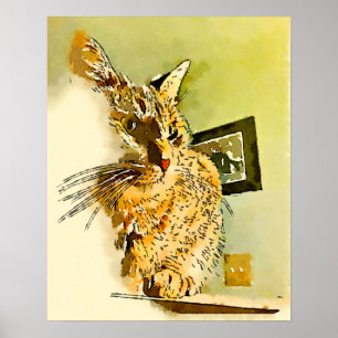 Poster Kitty Whiskers Heart Nose Aquarelle