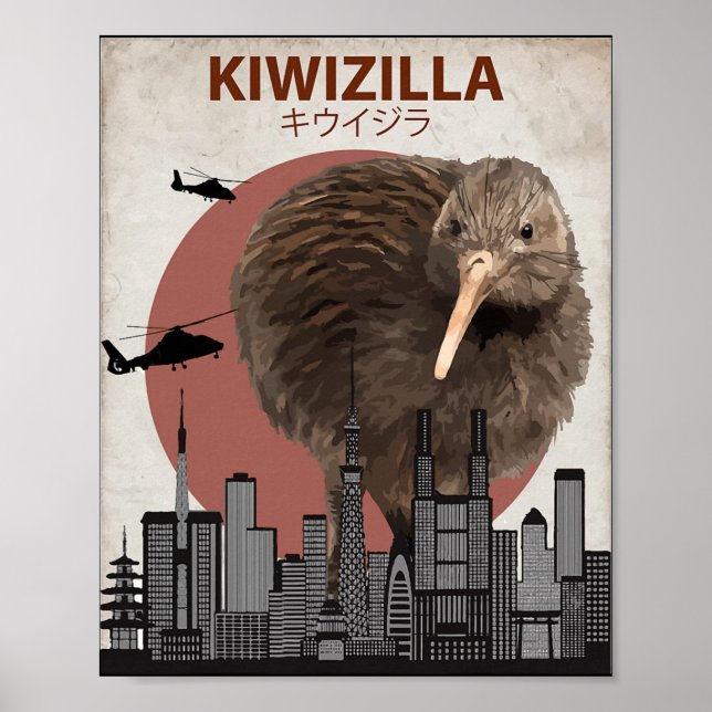 Poster Kiwizilla Funny Kiwi New Zealand Bird Lovers Gift  (Devant)