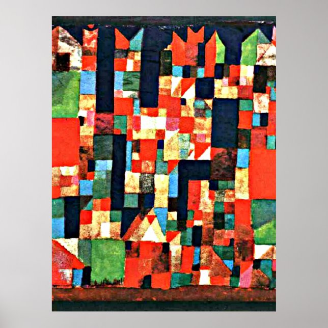 Poster Klee - City Picture avec rouge et vert (Devant)