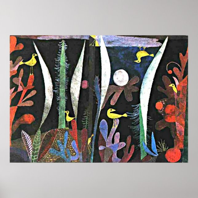 Poster Klee - Paysage aux oiseaux jaunes (Devant)