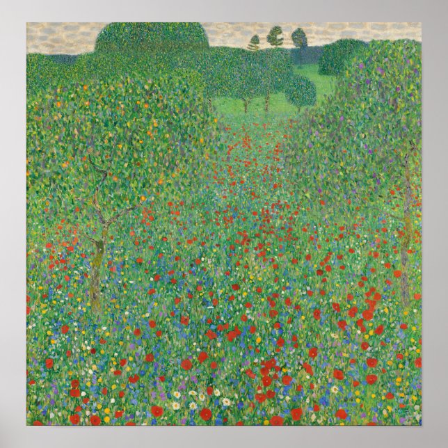 Poster Klimt - Champ de coquelicots (Devant)