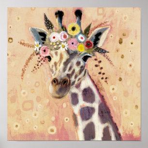 Poster Klimt Giraffe   Orné De Fleurs