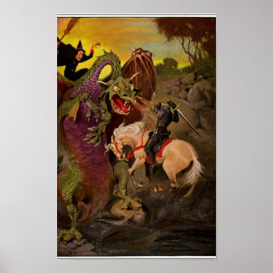 Poster Knight Fighting Dragon by J. Allen St. John