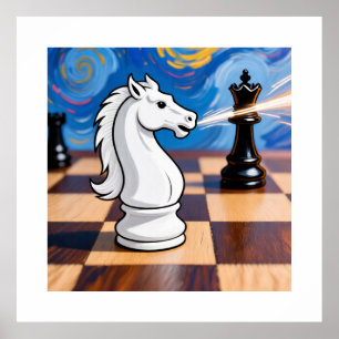 Poster Knight Fork Chess Art - Queen Under Attack