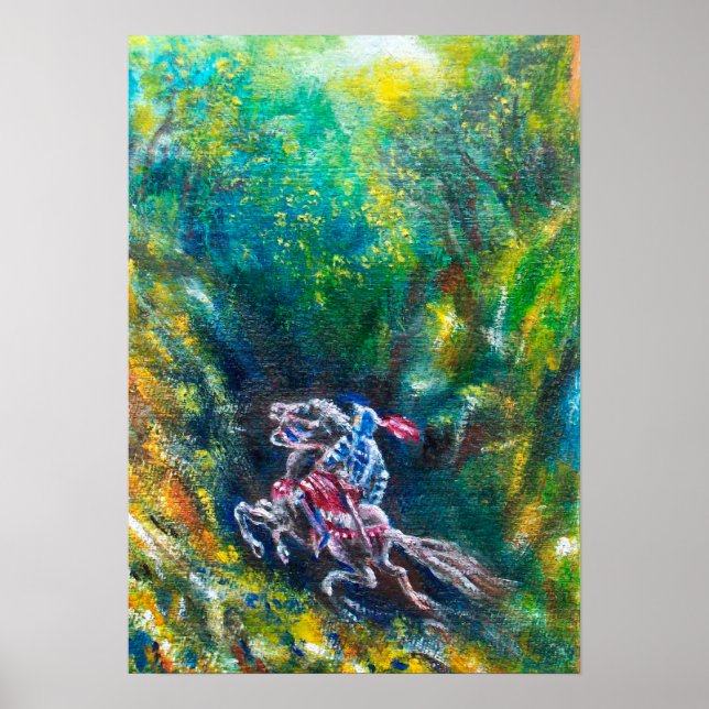 POSTER KNIGHT LANCELOT, CHEVAL EN FORÊT VERTE (Devant)