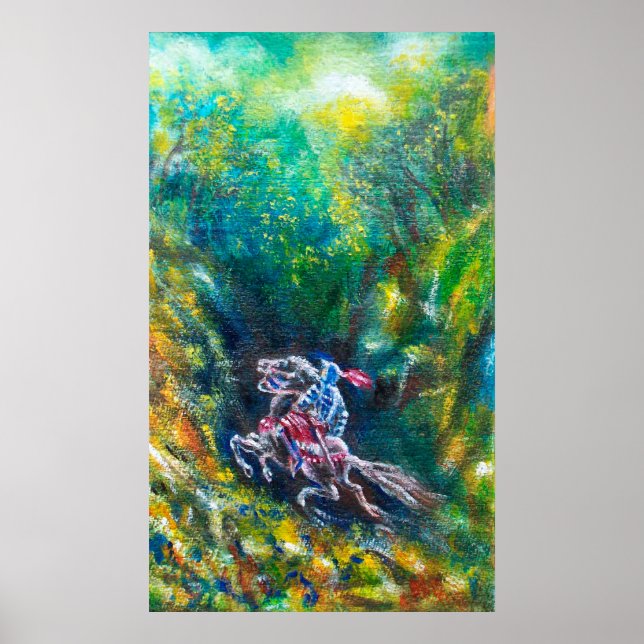 POSTER KNIGHT LANCELOT, CHEVAL EN FORÊT VERTE (Devant)