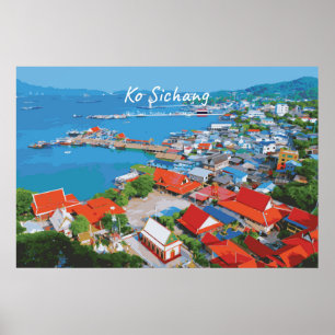 Poster Ko Sichang, Thaïlande - Vue animée du port