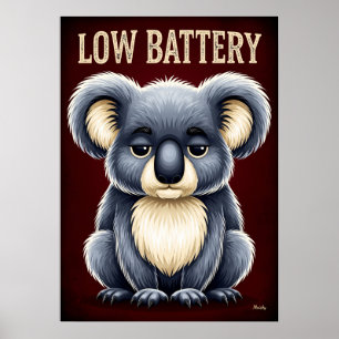 Poster Koala à faible batterie – Personnage de dessin ani