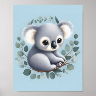 Poster Koala Bébé Fond Bleu