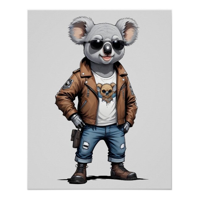 Poster Koala Biker Rebel Veste en cuir Style Cool Urban (Devant)