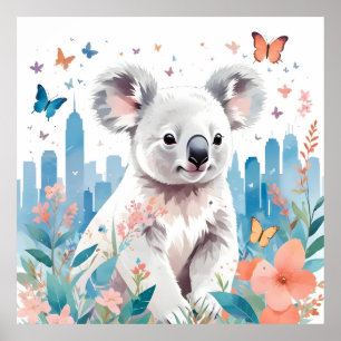 Poster Koala Vintage Animal Nature Environnement Forêt Ar