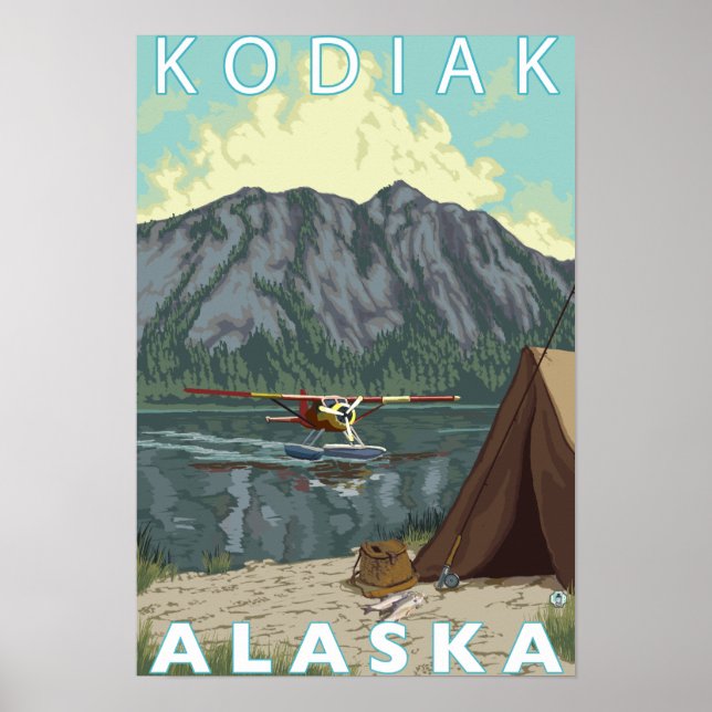 Poster Kodiak, AlaskaBush Plane Fishing (Devant)