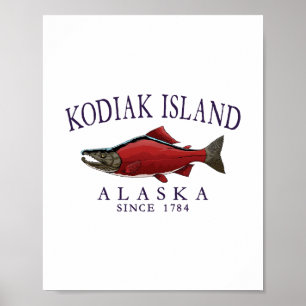 Poster Kodiak Island Alaska Saumon Depuis 1784 Prune Arqu