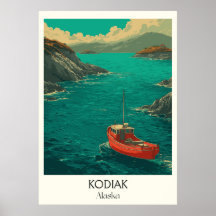 Kodiak Ville Côtière d'Alaska Bateau Rouge