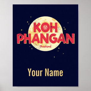 Poster Koh Phangan avec la lune vintage île Thaïlande