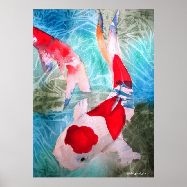 Poster Kohaku Koi II poisson aquarelle art original (Devant)