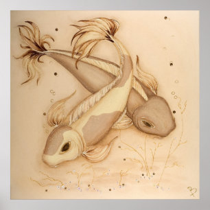 Poster Koi Carp Japonais Poissons Peinture Art Imprimer