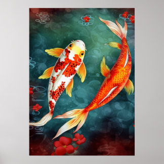 Poster Koi Poisson nager dans un étang