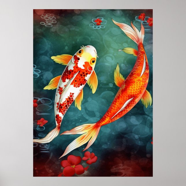 Poster Koi Poisson nager dans un étang (Devant)