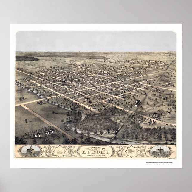 Poster Kokomo, IN Panoramic Map - 1868 (Devant)