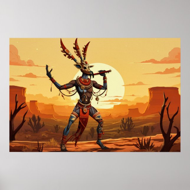 Poster Kokopelli Dansant Flute Sur Le Plateau Du Désert (Devant)