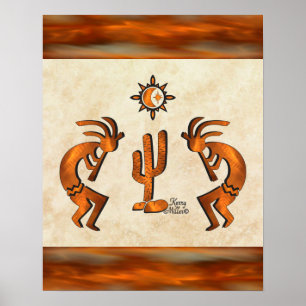 Poster Kokopelli Et Cactus