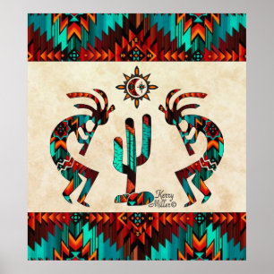 Poster Kokopelli Et Cactus