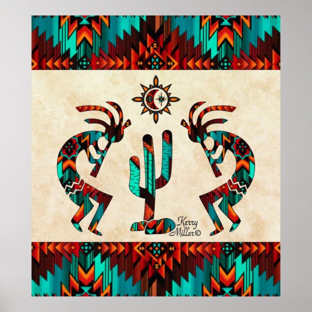 Poster Kokopelli Et Cactus (Devant)