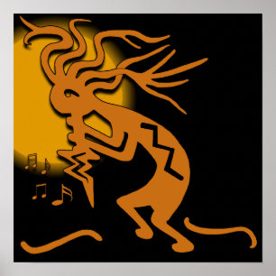 Poster Kokopelli Merrymaker Musicien Avec Lune