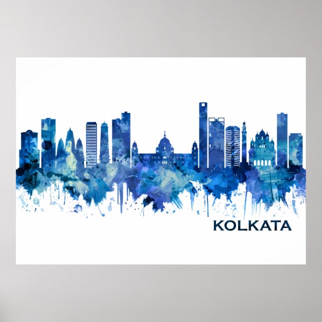 Poster Kolkata West Bengale Skyline Blue (Devant)