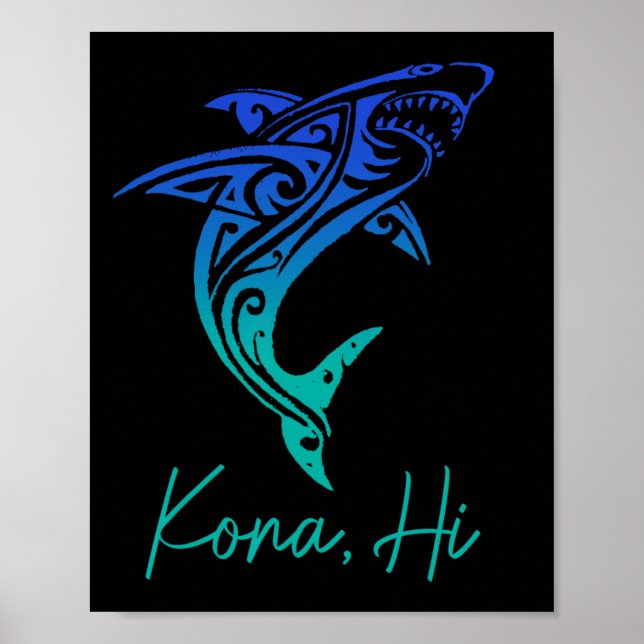Poster Kona Hawaii Shark Diving Fishing Surfing Surfer Ha (Devant)